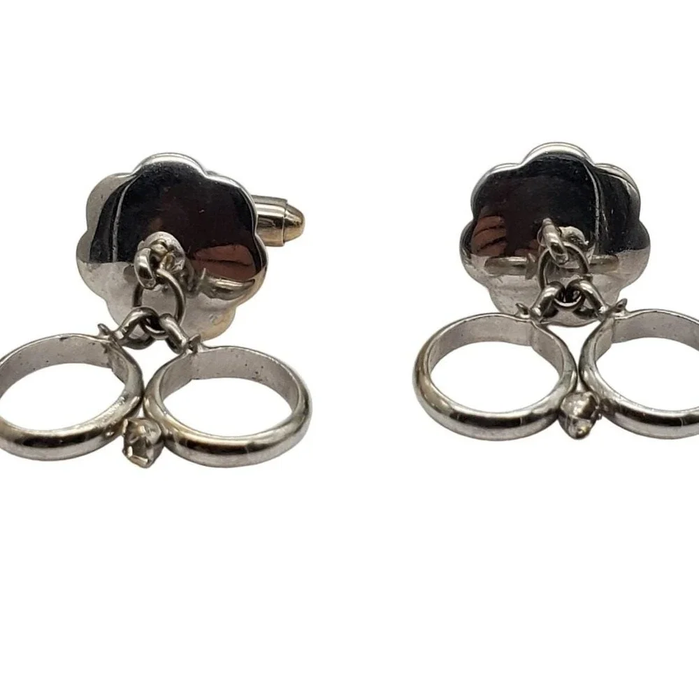 Silver Tone Wedding Ring Cufflinks Double Band Vintage Groom Mens Anniversary